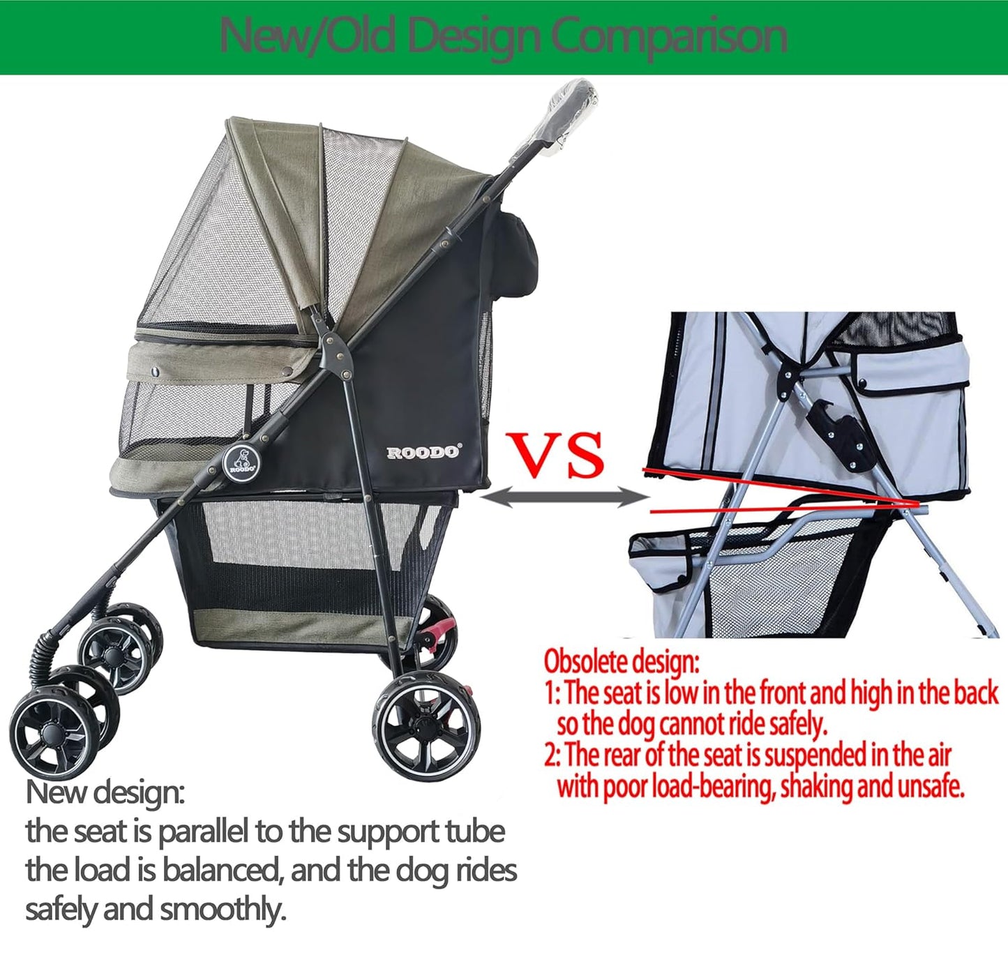 ROODO 4 Wheel Dog Cat Pet Stroller Best Lightweight Foldable Compact Portable Jogger All Terrain Travel Pet Gear Puppy Doggie Bunny Kitty Stroller for up to 30lbs Medium Small Dogs Cats(sage Green)