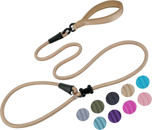 Slip Lead Dog Leash,Strong Nylon Rope Leash and Padded Handle,No Pull Outdoor Walking Training Lead for Small Medium Large Dogs(Light Military Tan, 1/2"×6ft)