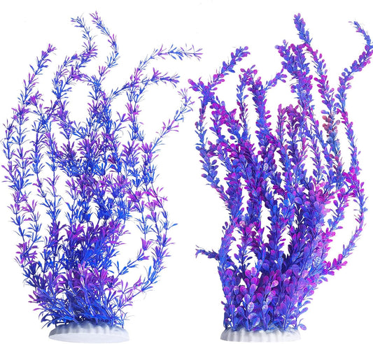 Hamiledyi Aquarium Plastic Plants Aquarium Decor Artificial Fish Tank Plants,Tall Fish Tank Decorations, Extra Large Aquarium Plant 23.6-inch Tall,2PCS(Purple Style B)