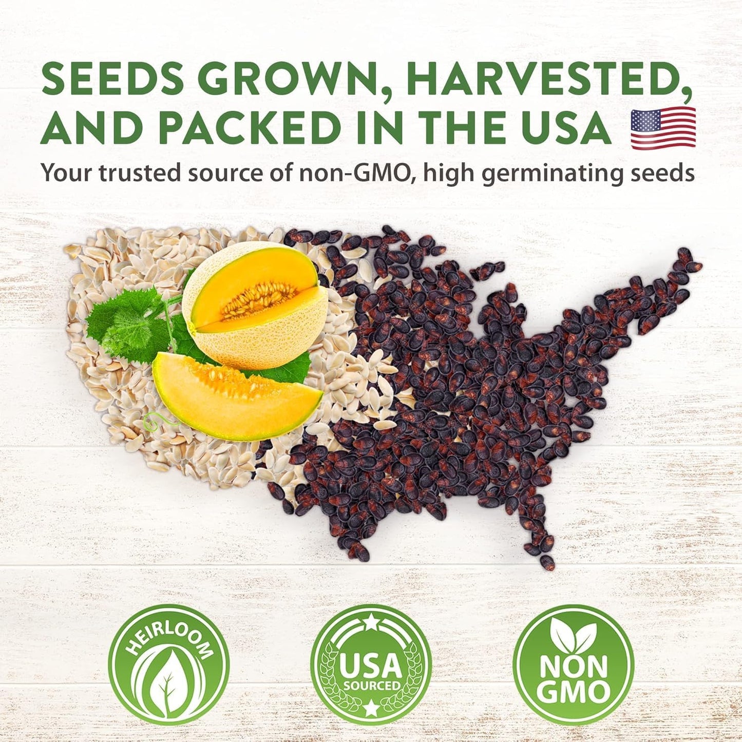 HOME GROWN π¨π¦π π£π₯ππ ππ¨π  Melon Seeds Variety Pack 5 π‘π’π‘-ππ π’ Heirloom Vegetable Seeds, Watermelon Cantaloupe Honeydew Sugar Baby & Melon, High Germination for Planting Home Garden Indoors