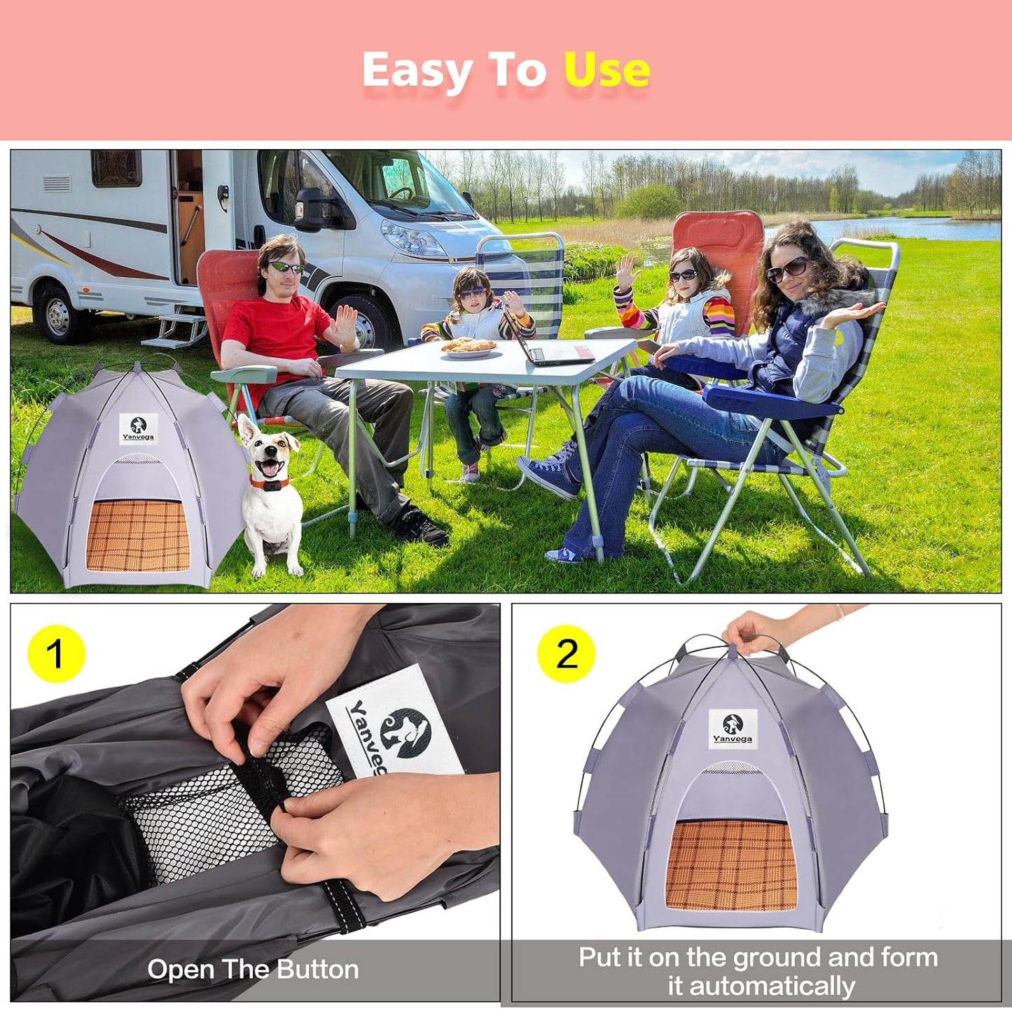 Yanvega Cat Tent Cat Beds for Indoor Cats Pet Supplies, 23.6" × 23.6" × 16.8" Cat Pop Up Tent Collapsible Cat House Cat Cave Outdoor, No Assemble Required High Elastic Frame with Ground Nail (Gray)