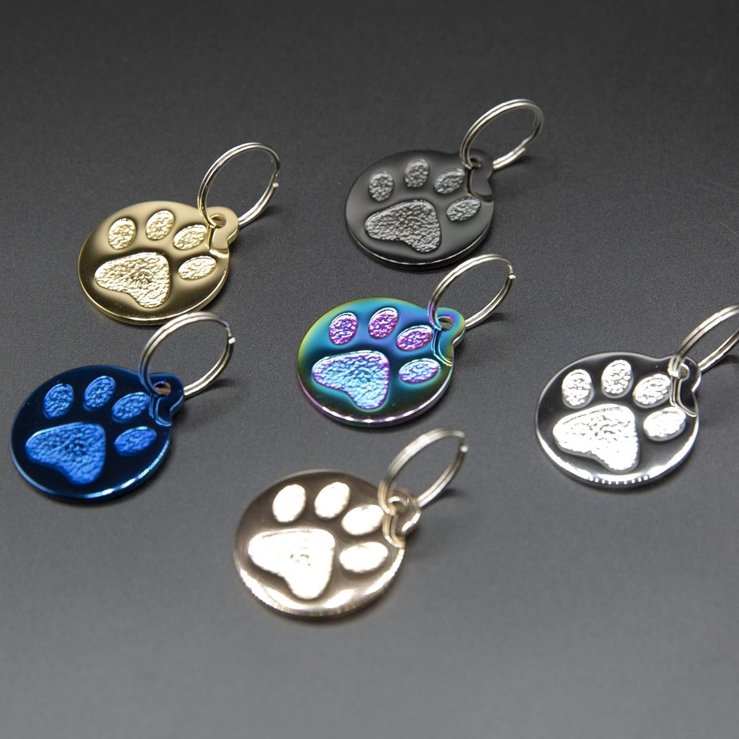 Engraved Pet Tag for Dogs and Cats - Personalized Front & Back up to 4 Lines of Text Custom Engraved ID, Round Paw Print Solid Plating Stainless Steel Nebula Regular