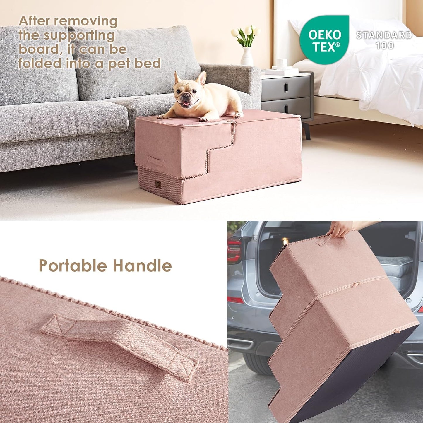 EHEYCIGA Dog Stairs for High Bed 22.5" H, 5-Step Dog Steps for Bed, Pet Steps for Small Dogs and Cats, Non-Slip Balanced Pet Ramp Indoor, Pink