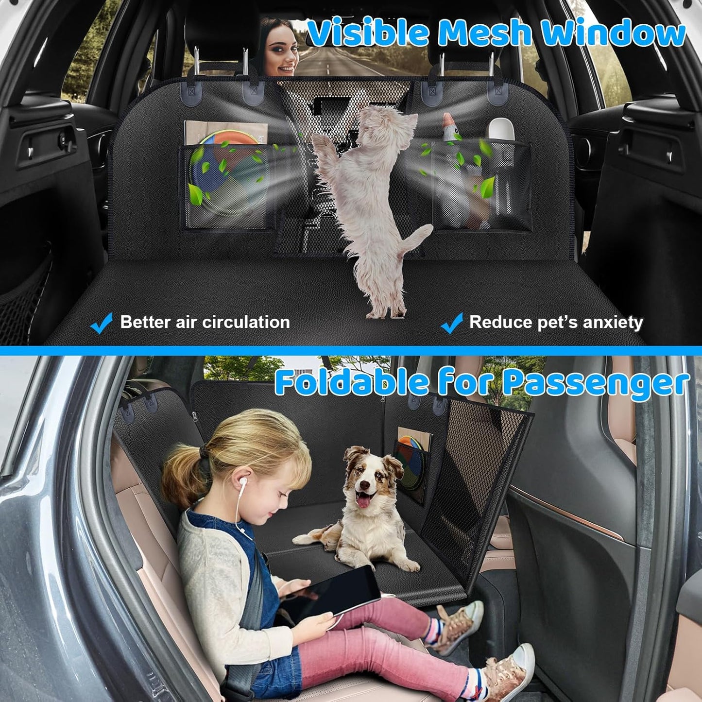 URPOWER PU Leather Back Seat Extender for Dogs – Hard Bottom Dog Car Seat Cover Holds 400 lbs, Anti-Scratch & Waterproof Dog Hammock for Full Size SUVs & Trucks, Dogs Car Bed Pet Backseat Protector