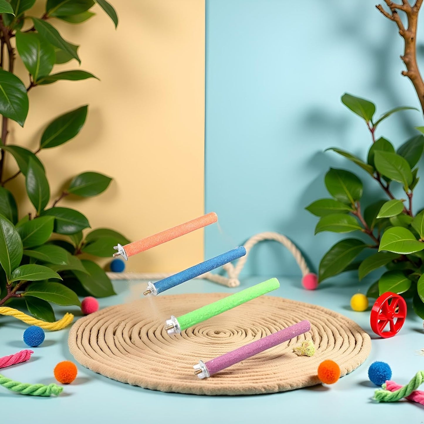 1Pc Random Color Bird Perch Stand Toy Wood Parrot Perch Stand Grinding Claw Sticks Sanded Surface Cage Toy for Parakeets Finches Parakeet Toys,Birdcage Accessories, Bird Perches