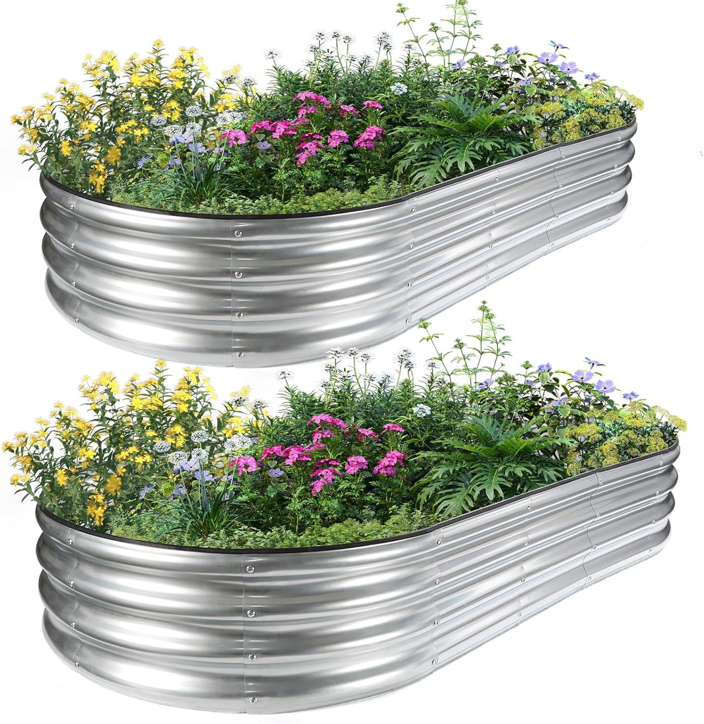 JERIA 2 Pcs 6×3×1ft Oval Raised Garden Bed,Galvanized Raised Garden Bed Kit Outdoor Metal Gardening Planter Box for Vegetable, Fruits, Flower,Herbs