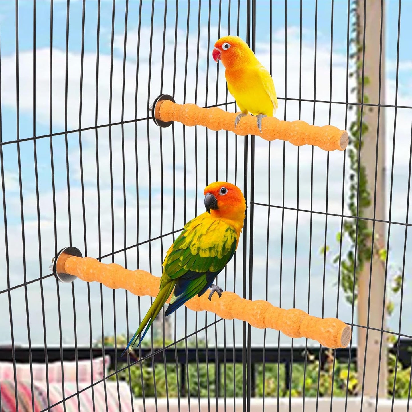Hypeety 2PCS Wood Perch Stand Paw Grinding Stick Toy Pet Bird Cage Stand Platform for Bird Parrot Budgies Parakeet Cockatiels Cage Accessories (7in/10in) (Orange)