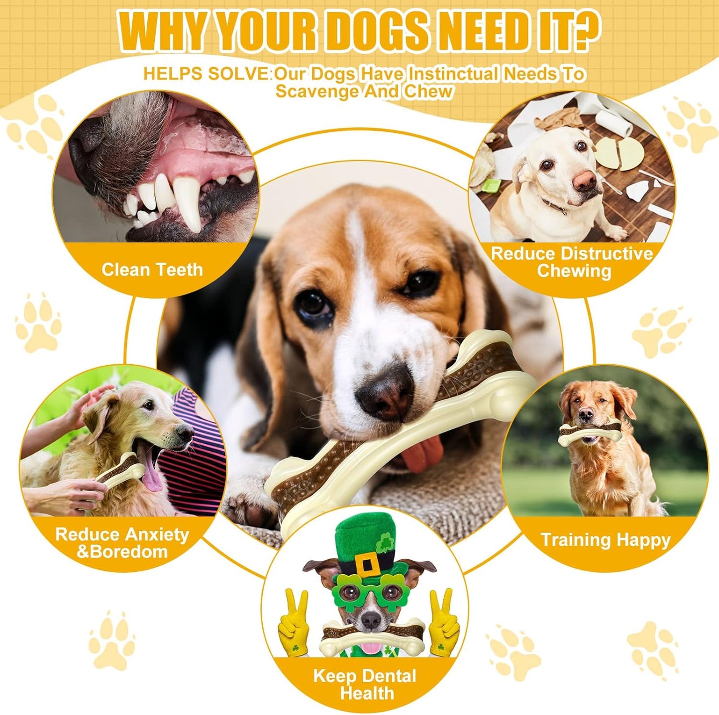 Sosation 6 Pcs Dog Toys for Aggressive Chewers Nylon Beef Flavor Bones Tough Puppy Teething Toys Puppy Chew Bones for Large Medium Small Breed Dogs Puppies Pets Chew Toys(Large)