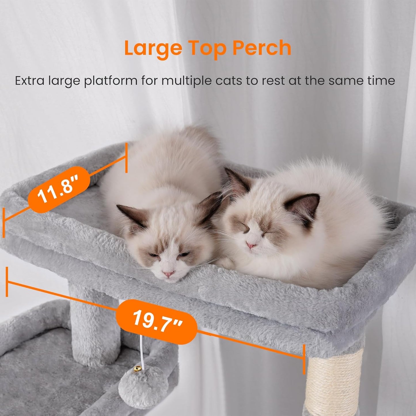 Heybly Tall Cat Tree, 78-inch Multi-Level Cat Tower for Indoor Cats, 2 Widened Plush Perches Cat Condo with Scratching Board and Big Caves, Light Gray HCT033W