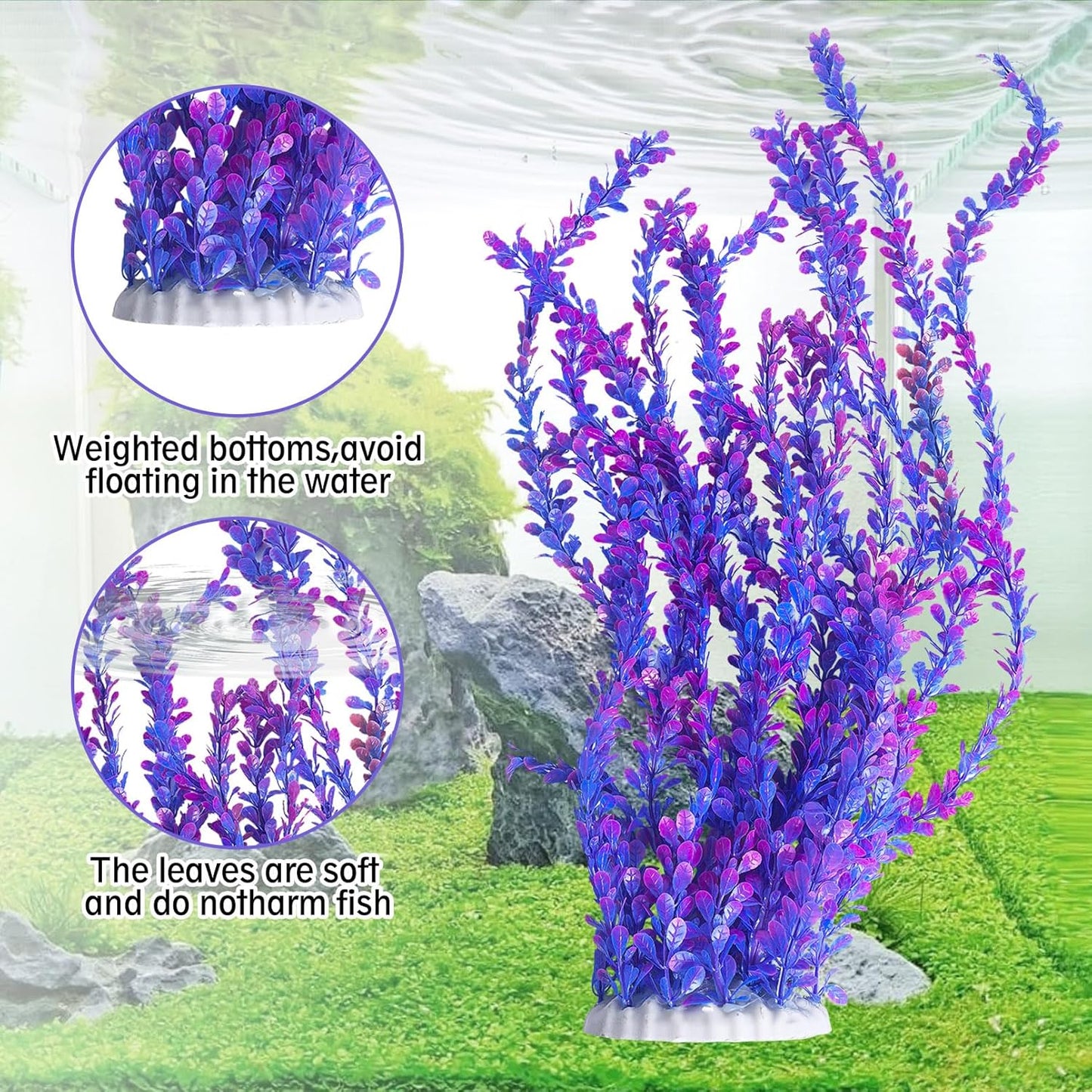 Hamiledyi Aquarium Plastic Plants Aquarium Decor Artificial Fish Tank Plants,Tall Fish Tank Decorations, Extra Large Aquarium Plant 23.6-inch Tall,2PCS(Purple Style B)