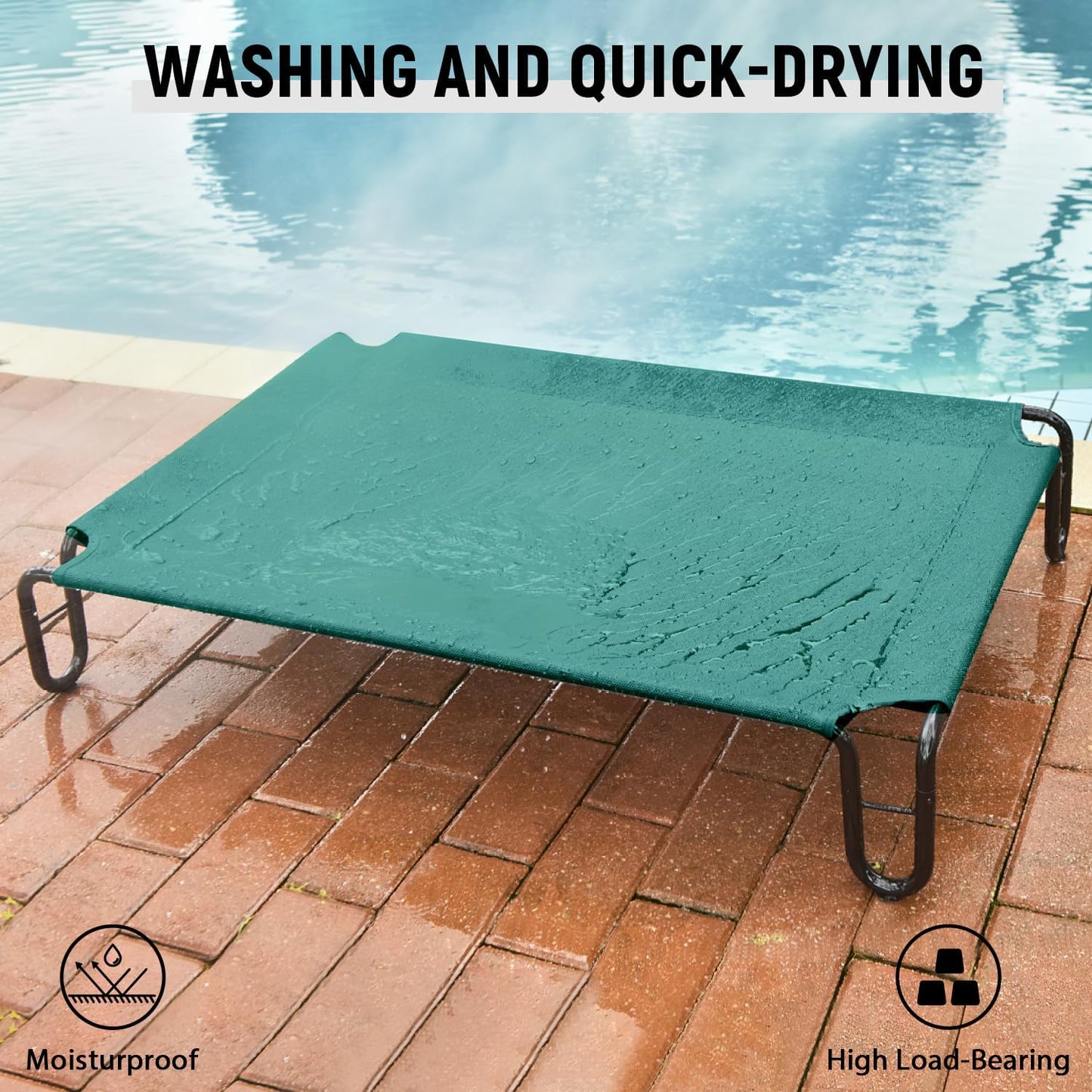 pettycare Elevated Outdoor Dog Bed - Dog Cots beds for Medium Dogs, Waterproof Raised Dog Bed Easy to Assemble, Cooling Elevated Dog Bed with Teslin Mesh, Durable, Non Slip, Up to 40 lbs,Green