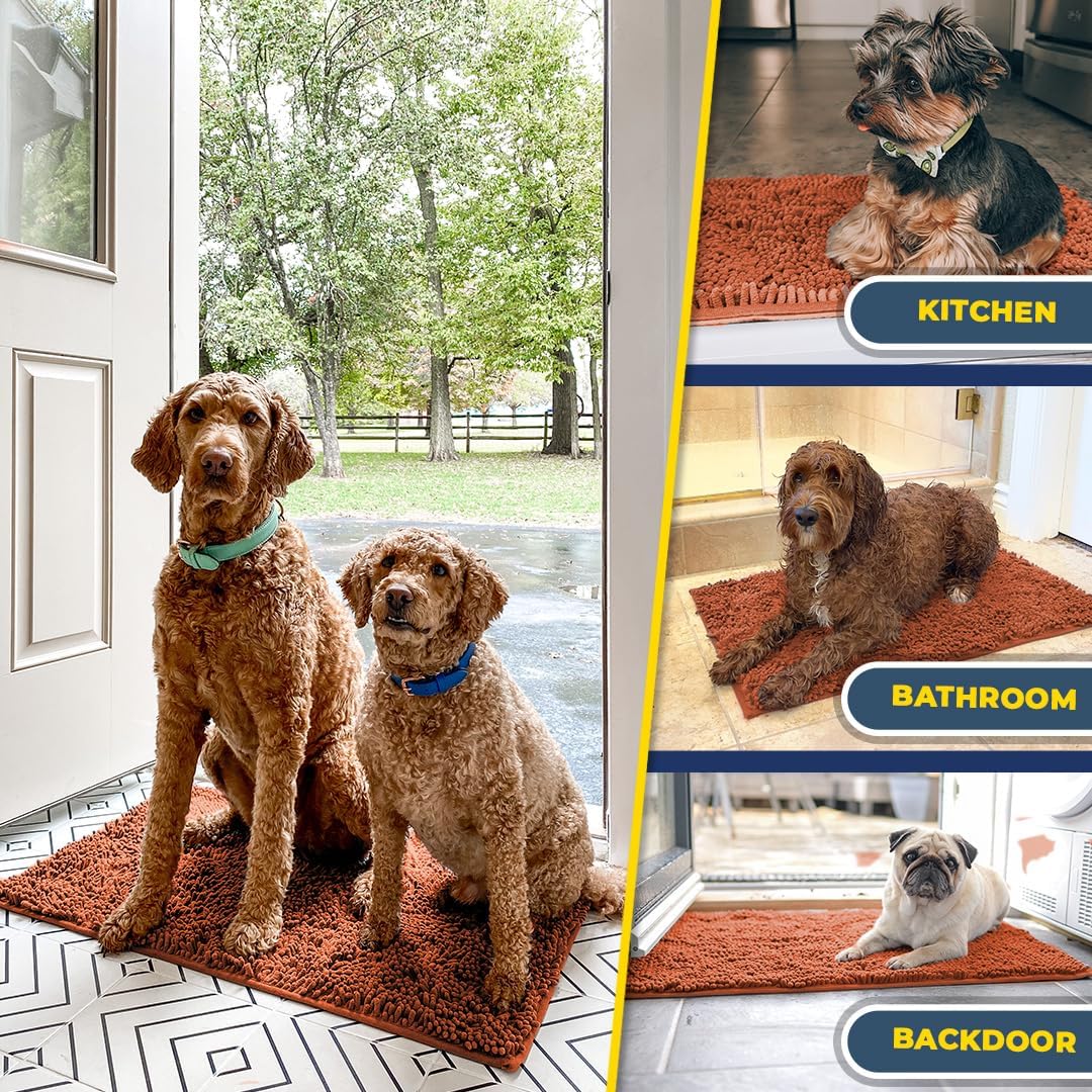 Muddy Mat® AS-SEEN-ON-TV Highly Absorbent Microfiber Dog Door Mat and Pet Rug, Non Slip Thick Washable Area and Bath Mat Soft Chenille for Kitchen Bathroom Bedroom and Indoor - Orange XXL 60"X48"