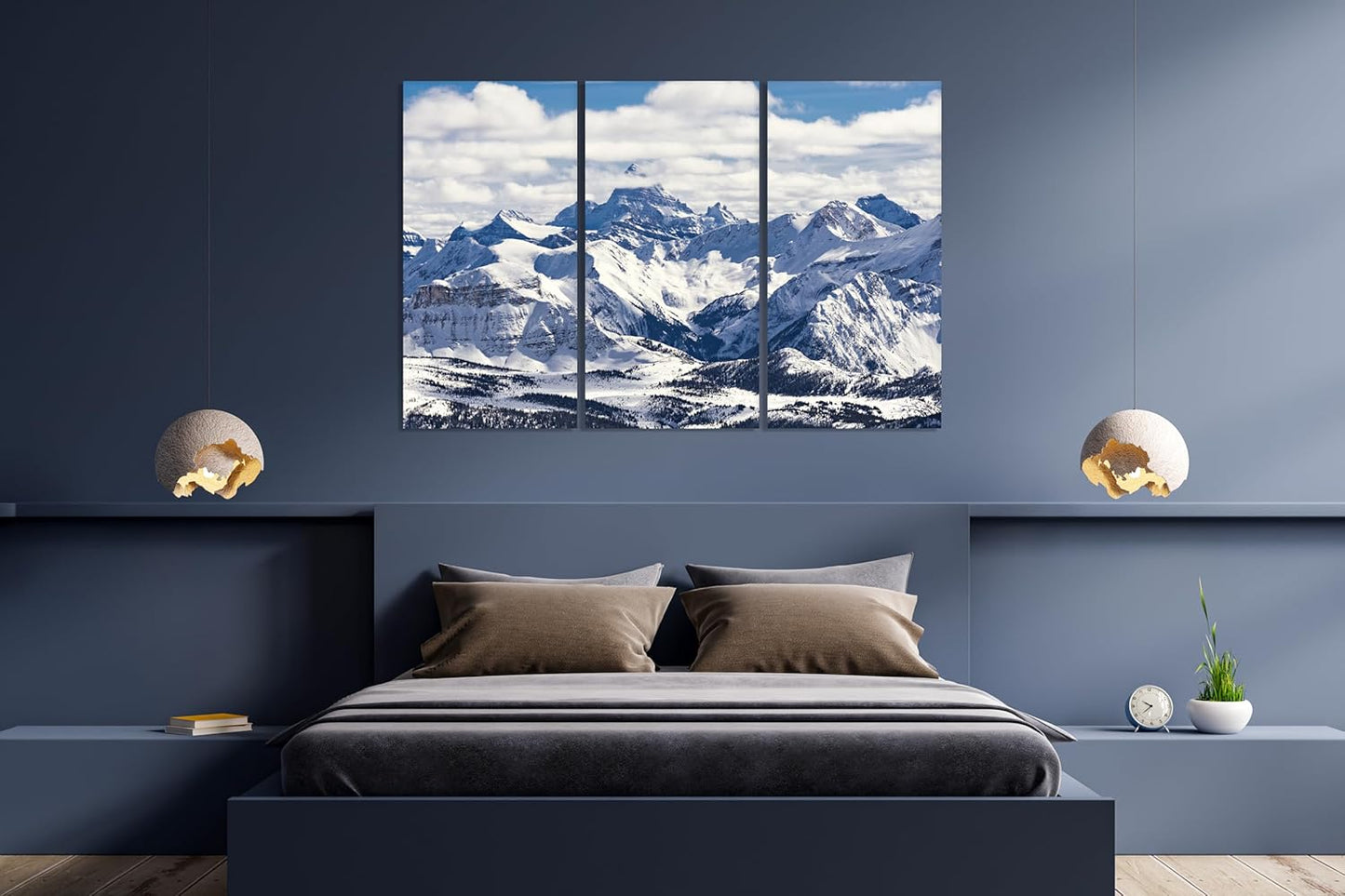 Nature Wall Art Prints - Ocean Forest Mountain Lake Canvas Landscapes - Small to Extra Large Living Room Bedroom Kitchen Bathroom Décor (Snowy Mountains Landscape, 55L" x 83W"- 3 Panels)