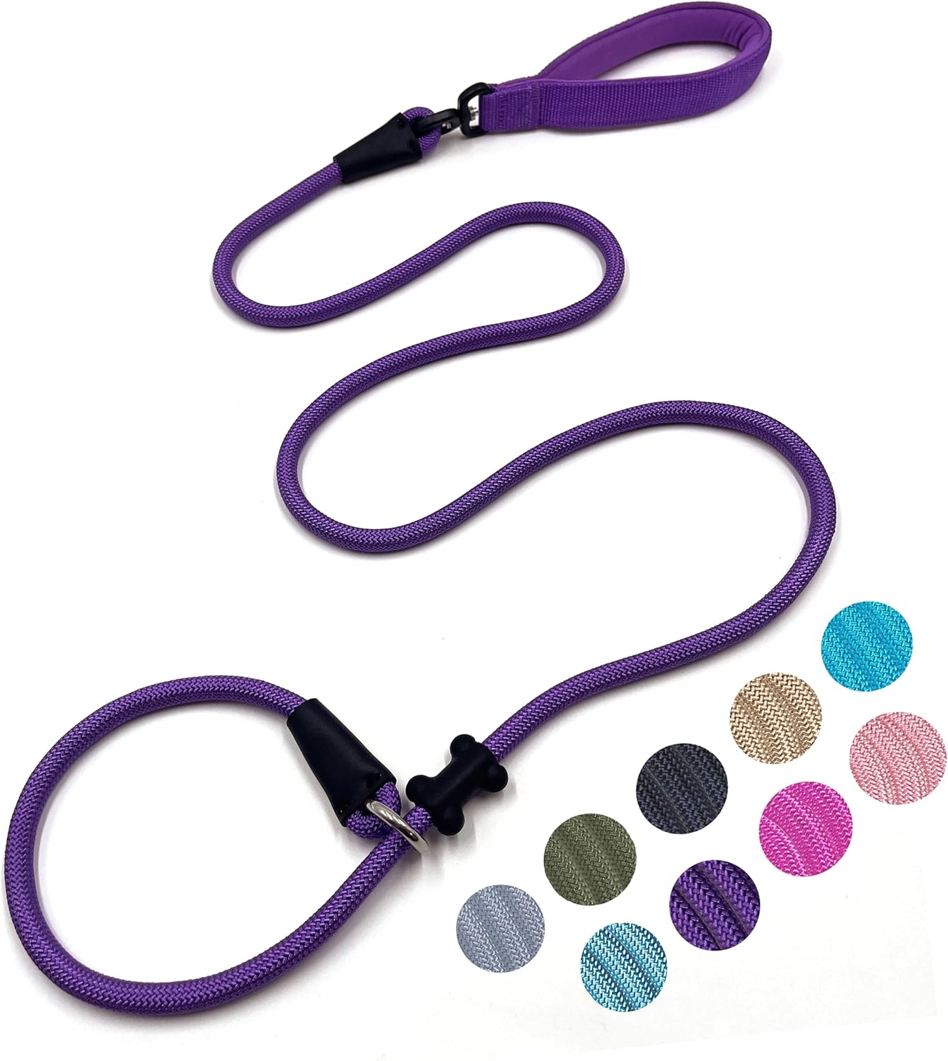 Slip Lead Dog Leash,Strong Nylon Rope Leash and Padded Handle,No Pull Outdoor Walking Training Lead for Small Medium Large Dogs (Purple, 1/2"×6ft)
