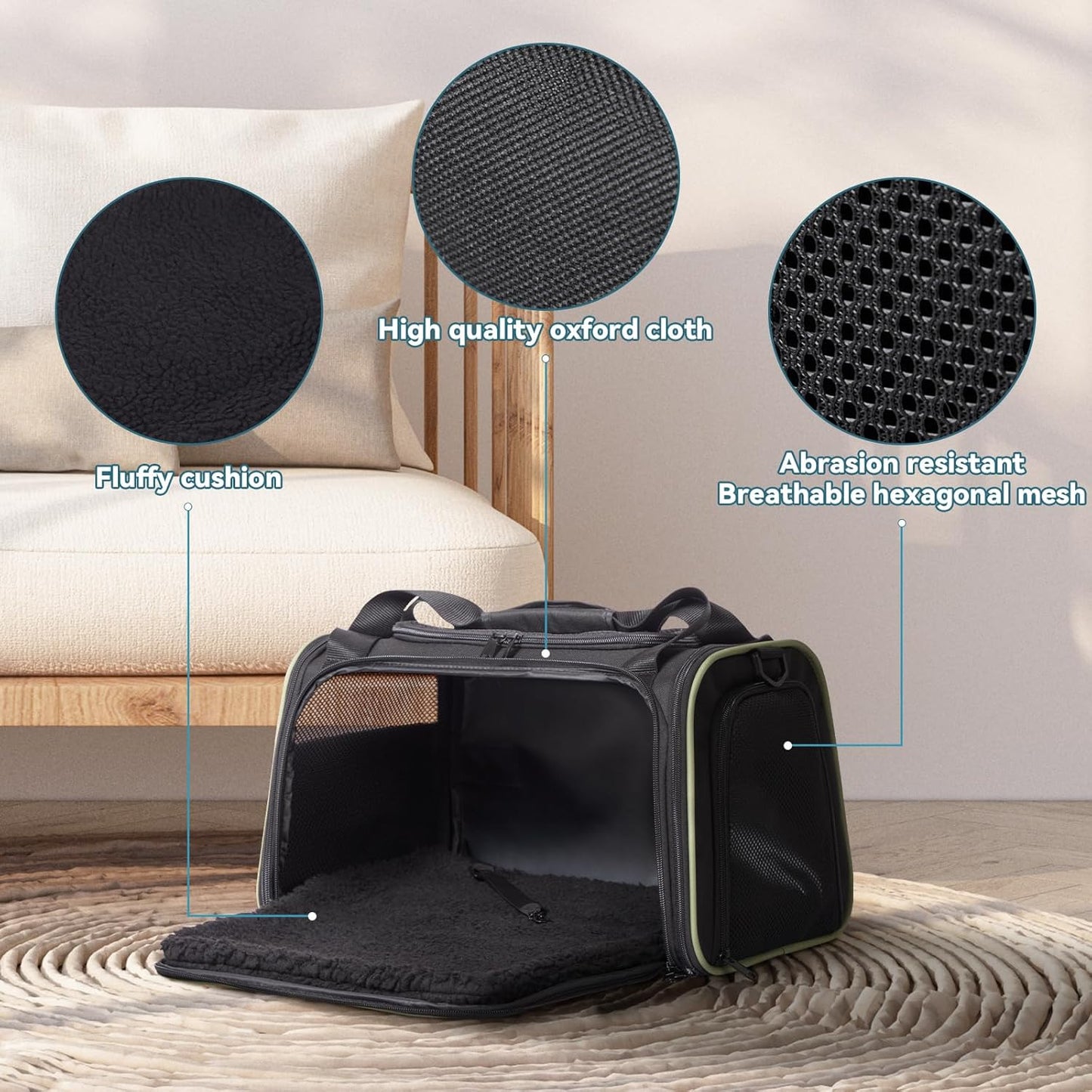 PETSFIT Large Cat Carrier, Dog Carrier up to 25Lbs, Pet Privacy Protection Travel Pet Carrier for Medium and Large Cats, Small Dogs, Puppies (Large, Black)