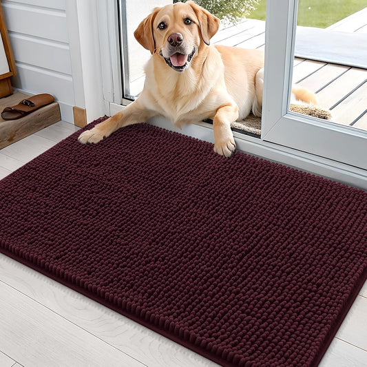 OLANLY Dog Door Mat for Muddy Paws 36x24, Absorbs Moisture and Dirt, Absorbent Non-Slip Washable Doormat, Quick Dry Chenille Mud Mat for Dogs, Entry Indoor Entryway Carpet for Inside Floor, Russet