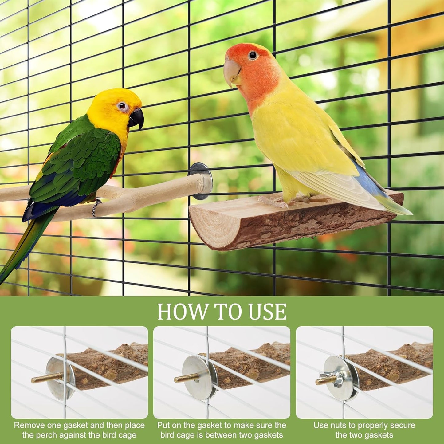 Bird Perches for Cage 6pcs Natural Bird Stand Branch for Cage with Hanging Bridge, Parrot Swing Toys Chewing Climbing Standing Branches Wood Pole Paw Grinding Fork Parakeet Platform