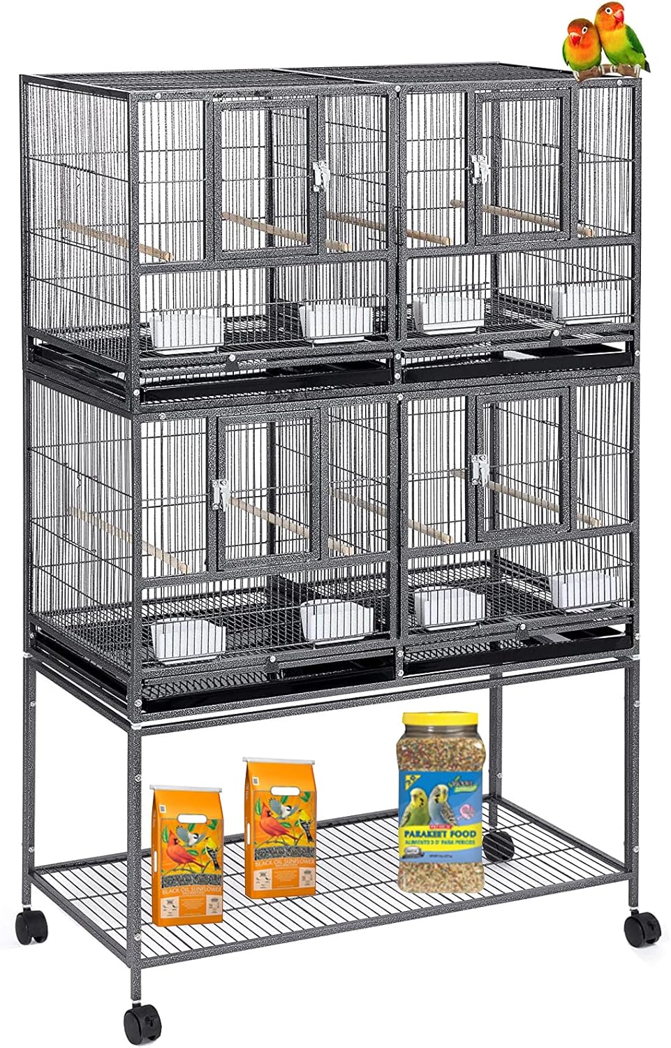 Double Stackable Center Divided Side Nesting Box Doors Breeder Breeding Bird Flight Double Rolling Cage for Aviaries Canaries Cockatiels Lovebirds Finches Budgies Small Parrots