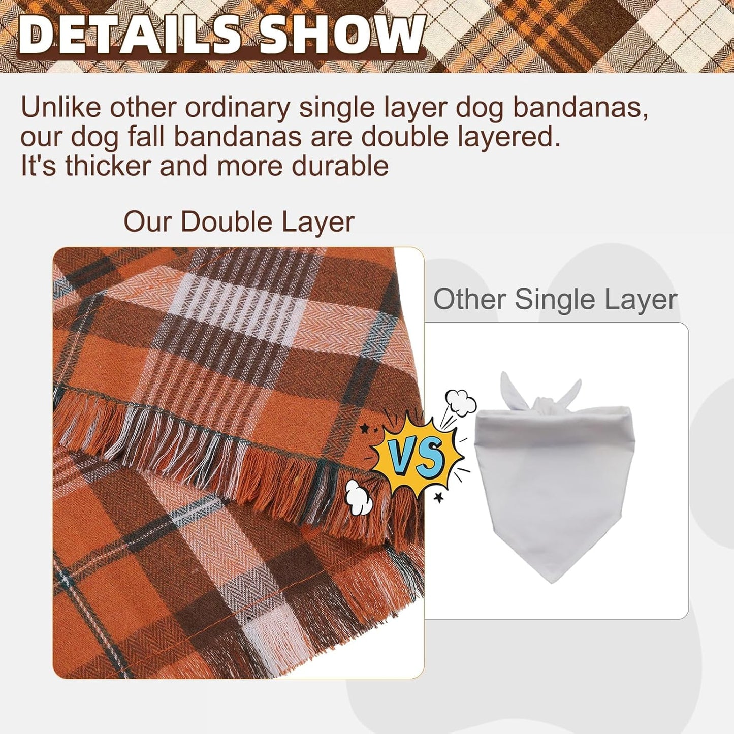 KOOLTAIL Thanksgiving Fall Dog Bandanas 4 Pack - Soft Breathable Washable Plaid Pet Scarf Bibs Kerchief, Dog Autumn Costume, Holiday Triangle Towel for Girl Boy Small Medium Large Dogs Cats, Orange L