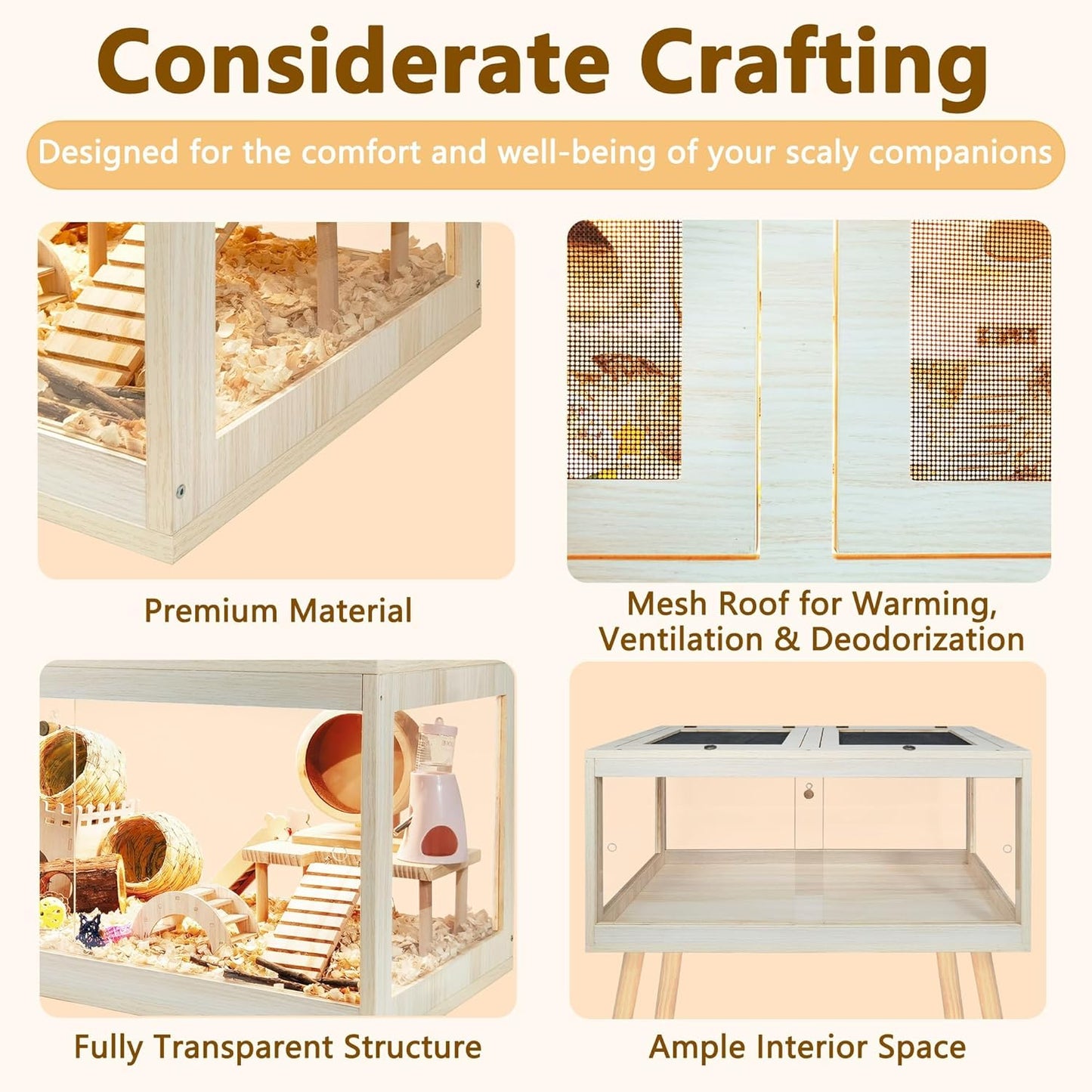 Prolee Hamster Cage Chewproof, Mice and Rat Habitat with Transparent Sides, Hamster Cage with Openable Mesh Top, Solid Built with Lock Design and Leg Stand, 48" inch