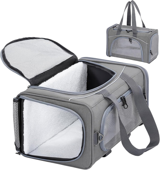 Petsfit Airline Approved Pet Carrier for Small Cats, 16.5x8.6x11 TSA Approved Carrier, with Removable Dual-Sided Padding (2-Way Placement) - Fits Under Most Airplane Seats, Escape Proof (Gray)