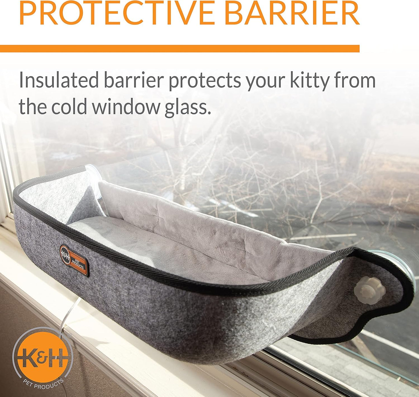 K&H Pet Products EZ Mount Thermo-Kitty Window Bed Extra-Deep Gray 27 X 10 X 11 Inches