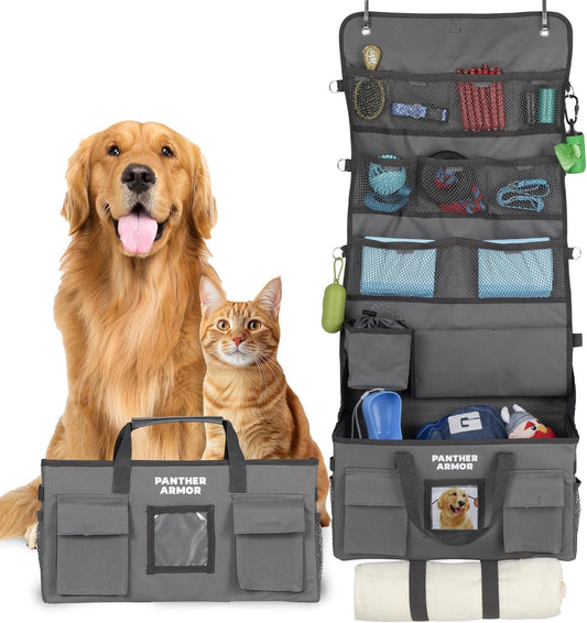 Panther Armor Dog Travel Bag- Hanging Dog Organizer & Pet Storage Tote Bag for Supplies,mWaterproof Door Storage & Closet Organizer, Food & Treat Container for Travel Accessories