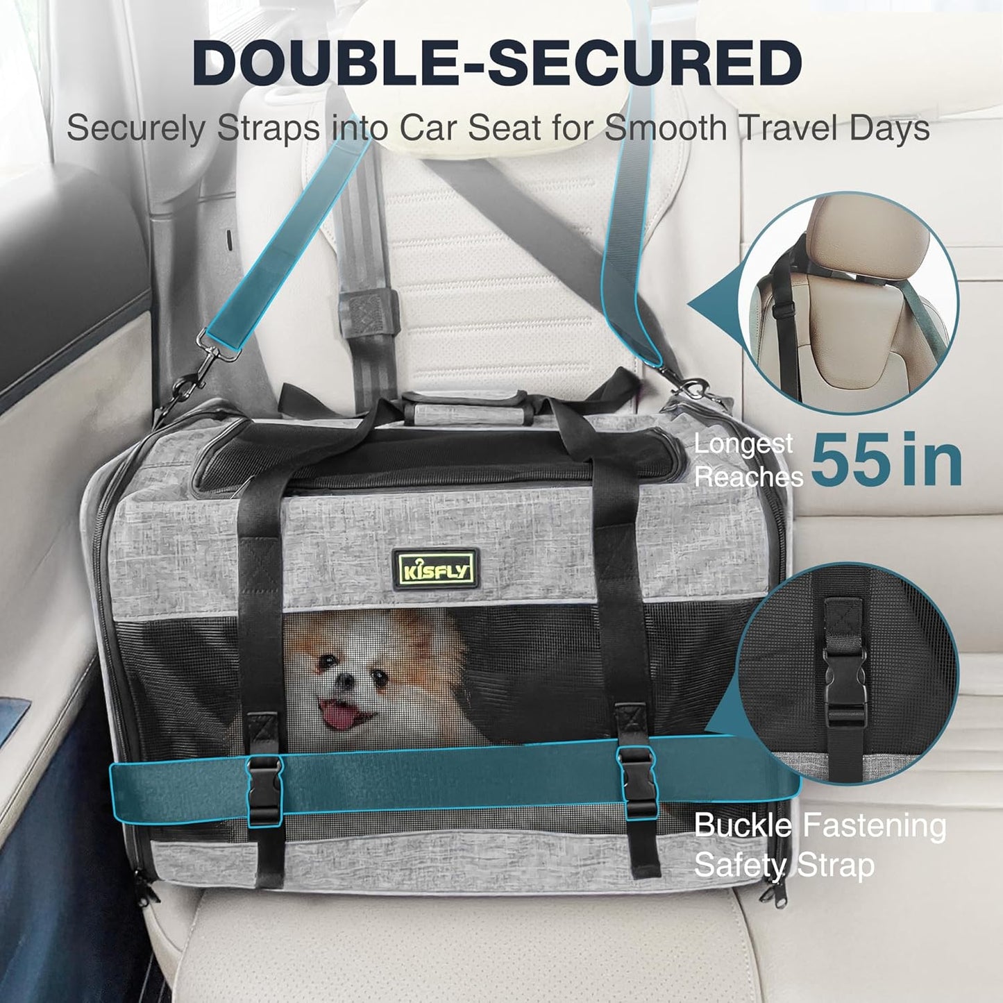Cat Carrier for 2 Cats/Kitten, Pet Carrier for Cat, Puppy, Small Dog & Bunny, Foldable Soft-Sided Travel Pet Bag, Sturdy Frame Support, up to 25 lbs, Car Seat Belt Compatible, 20x13x13 in, Gray