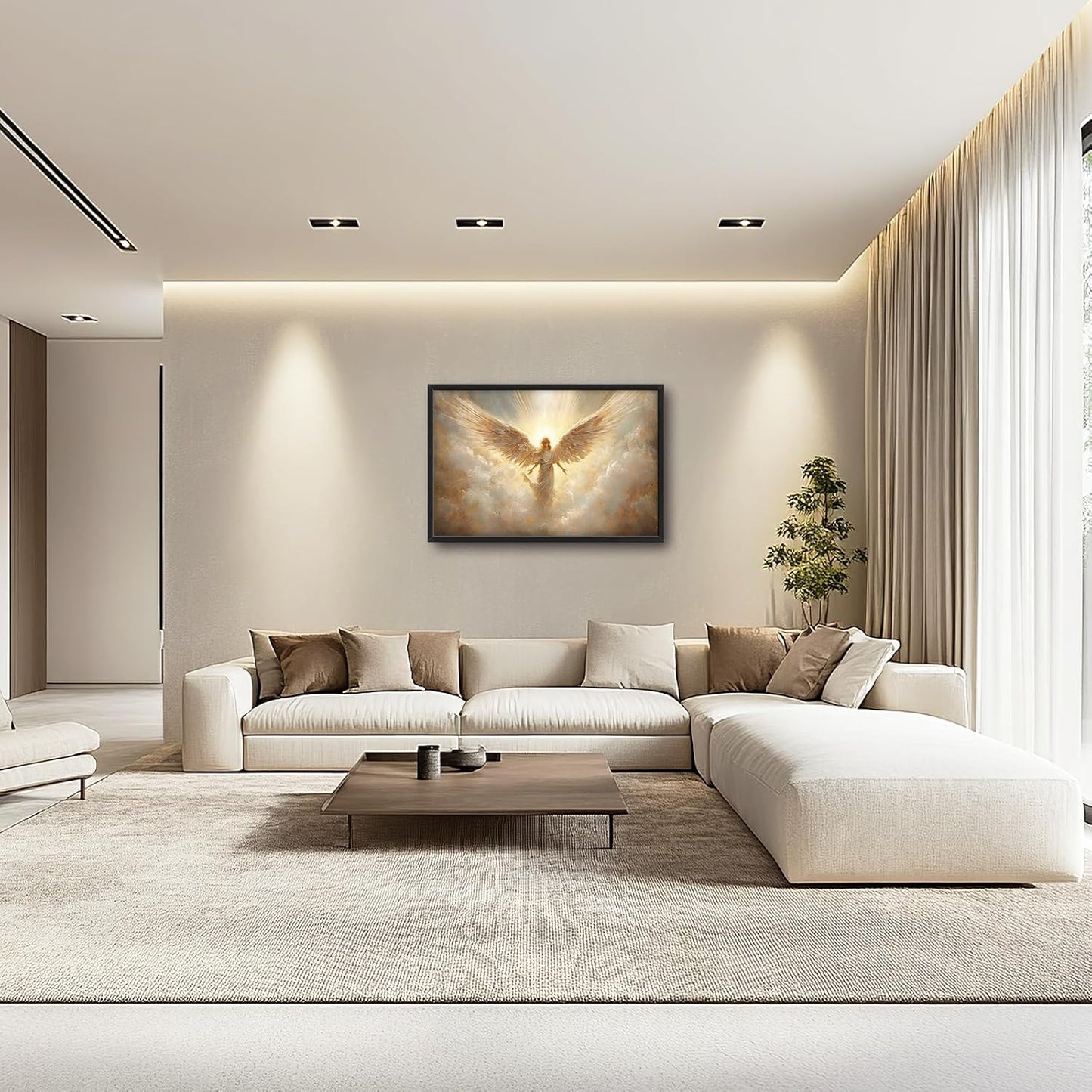 Large Angel Wall Art for Living Room, Framed Oversized Angel Wing Wall Decor Fantasy Sky Clouds Canvas Painting Modern Artwork for Living Room Bathroom Bedroom Office Dining Room 36"x24"