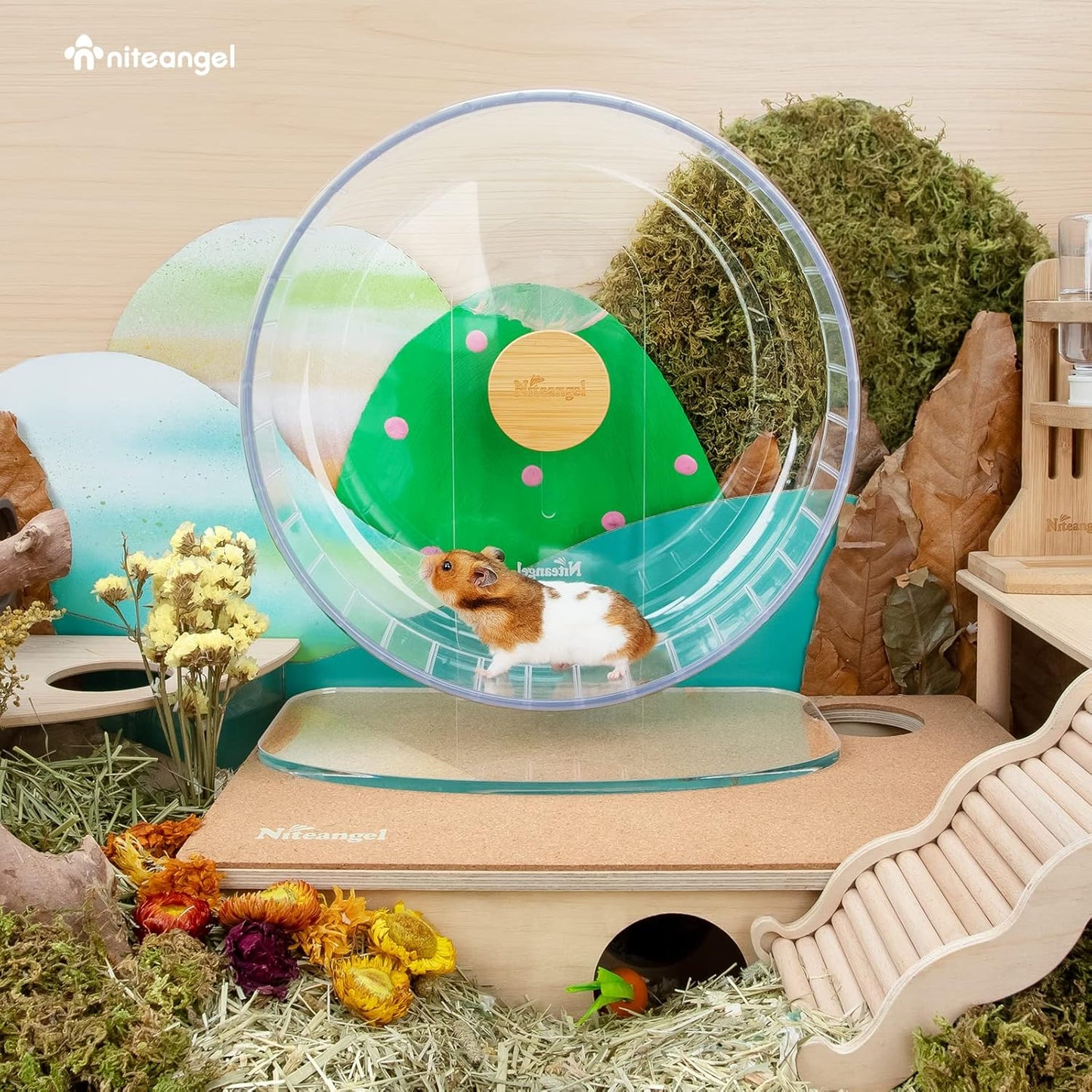 Niteangel Super-Silent Hamster Exercise Wheels - Quiet Spinner Hamster Running Wheels with Adjustable Stand for Dwarf Syrian Hamsters Gerbils Mice Or Other Small Animals