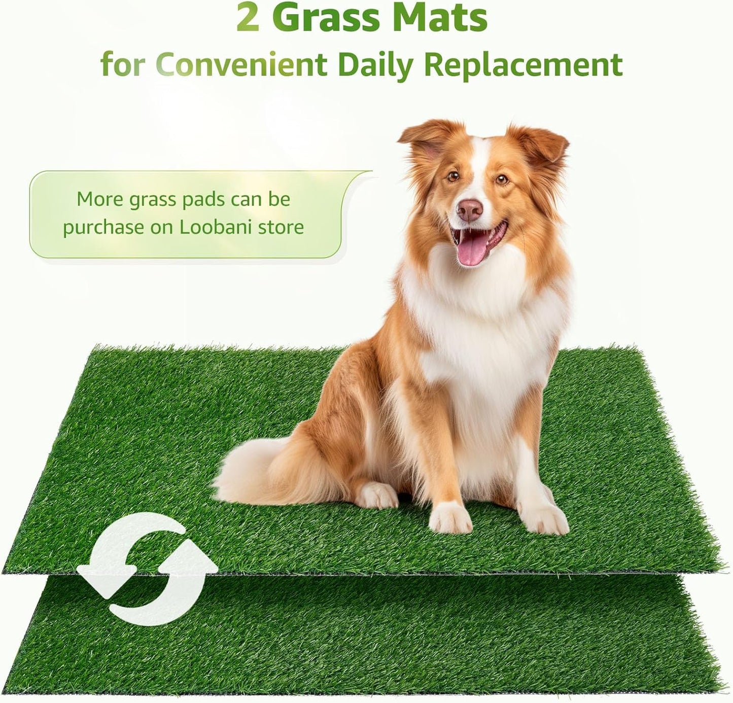 LOOBANI Dog Grass Pad with Tray Large - Dog Litter Box Indoor Potty for Apartment and Patio Training, with 2 Packs Grass Pee Pads for Replacement(Tray Potty 41 * 26.8inch)