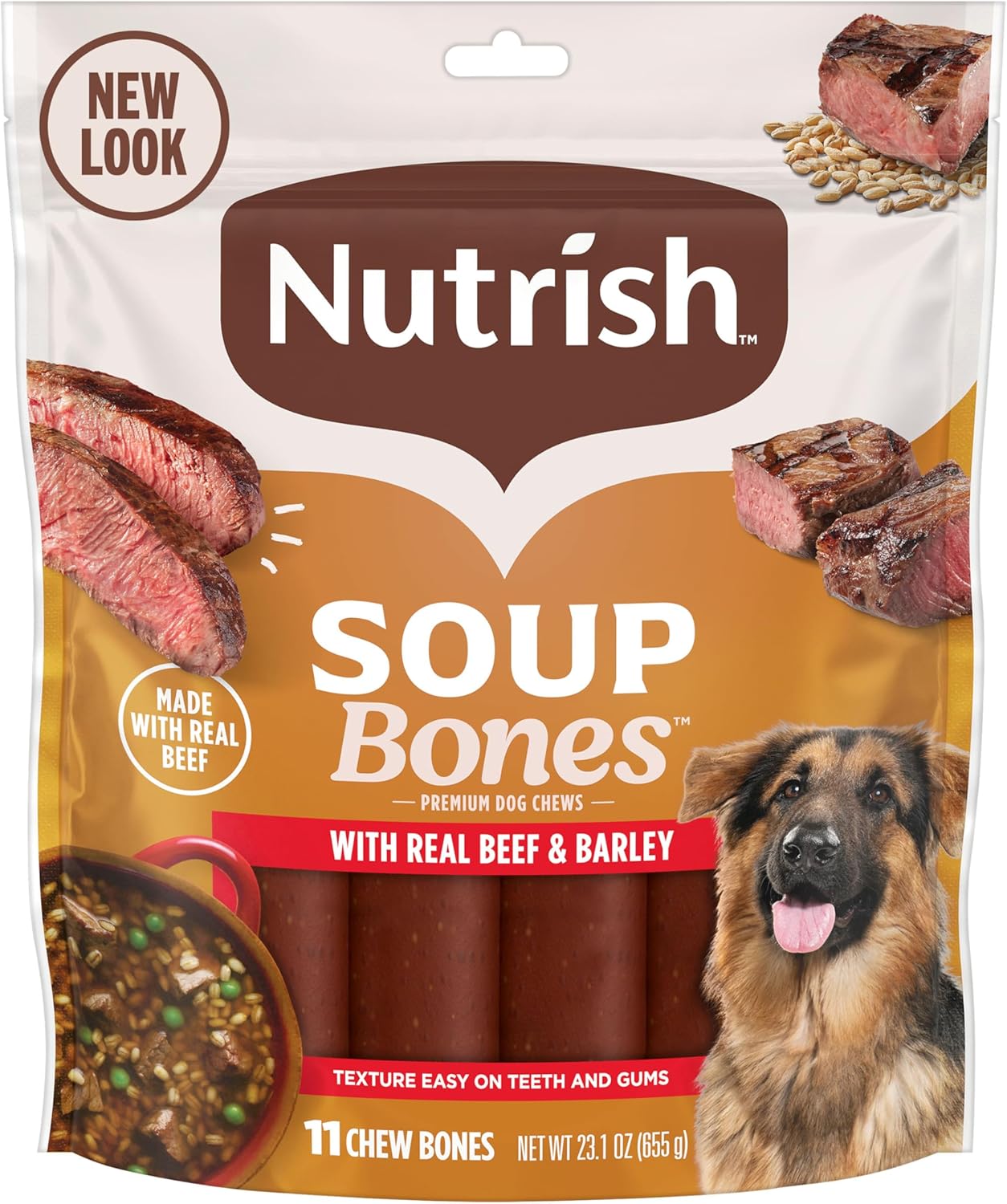 Nutrish Soup Bones Premium Dog Chews with Real Beef and Barley, 11 Chews, Packaging May Vary (Rachael Ray)