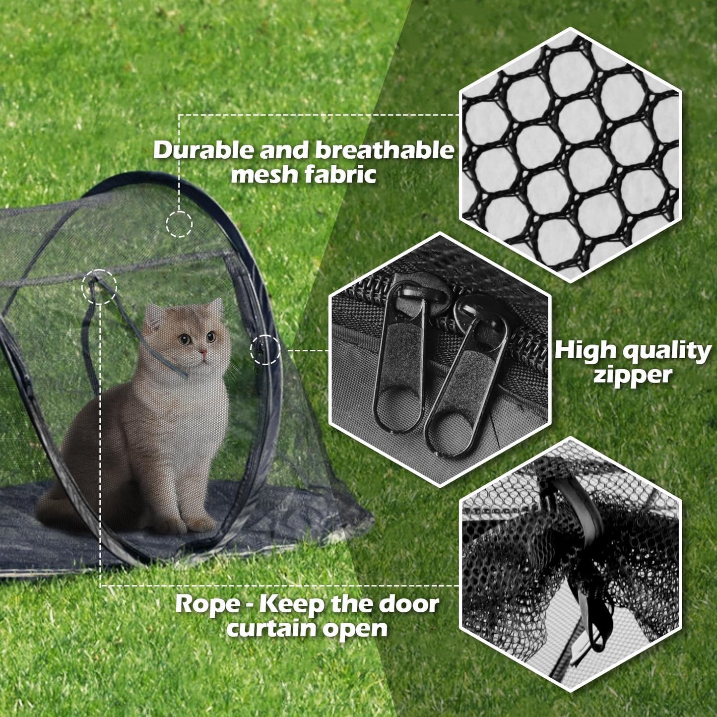 Cat Tent Outdoor, Pet Enclosure Tent Suitable for Cats and Small Animals, Indoor Playpen Portable Exercise Tent with Carry Bag(Black)