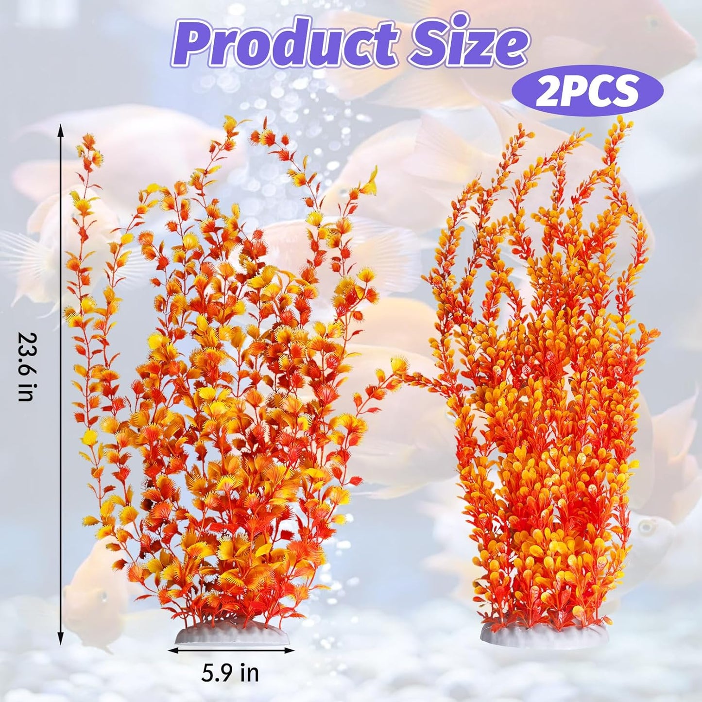 Hamiledyi Aquarium Plastic Plants Aquarium Decor Artificial Fish Tank Plants,Tall Fish Tank Decorations, Extra Large Aquarium Plant 23.6-inch Tall,2PCS(Orange Style B)