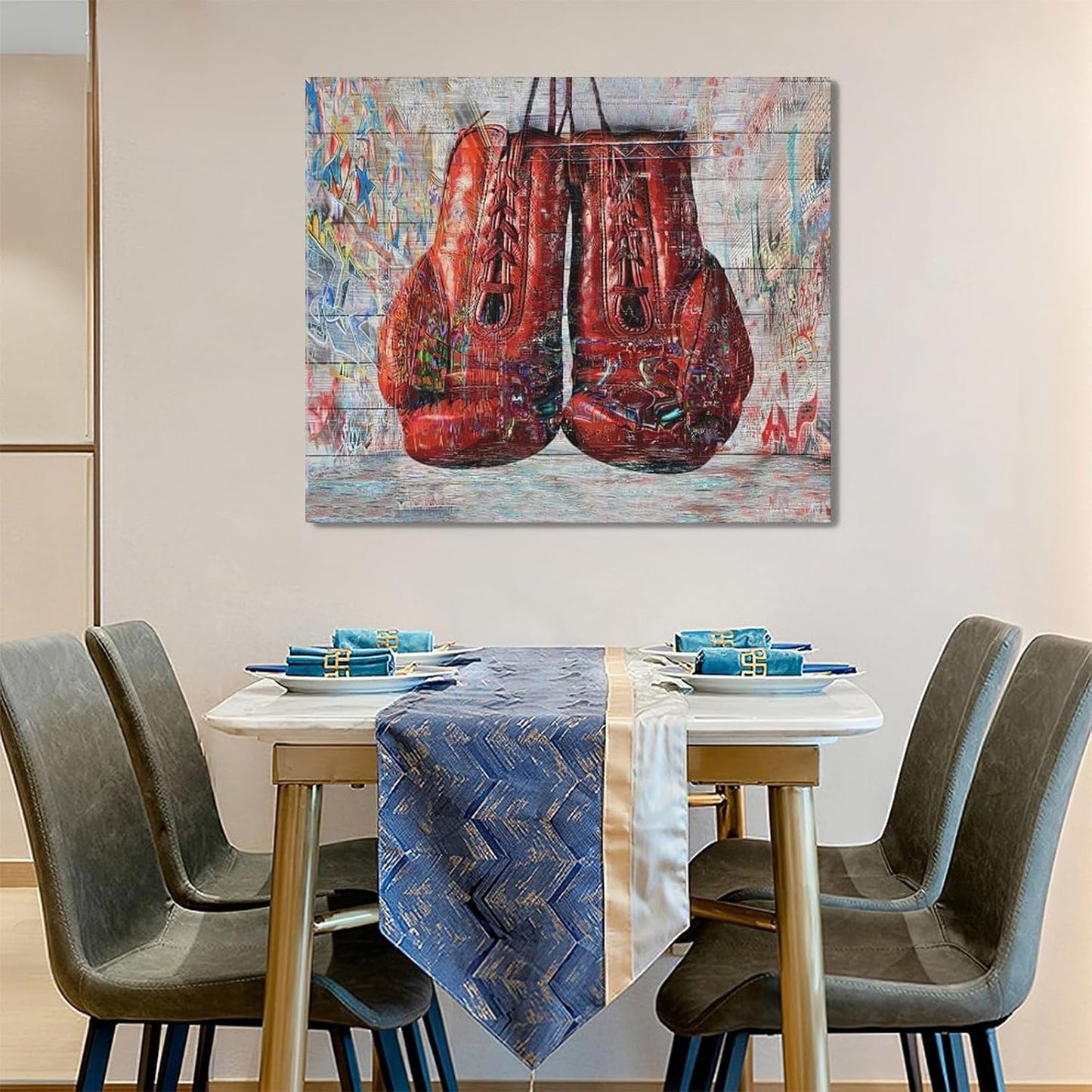 Quorin Banksy Graffiti Boxing Wall Art Red Boxing Gloves Pictures Gym Sport Wall Decor Canvas Print Painting Artwork for Gym Living Room Bedroom 20"x24"