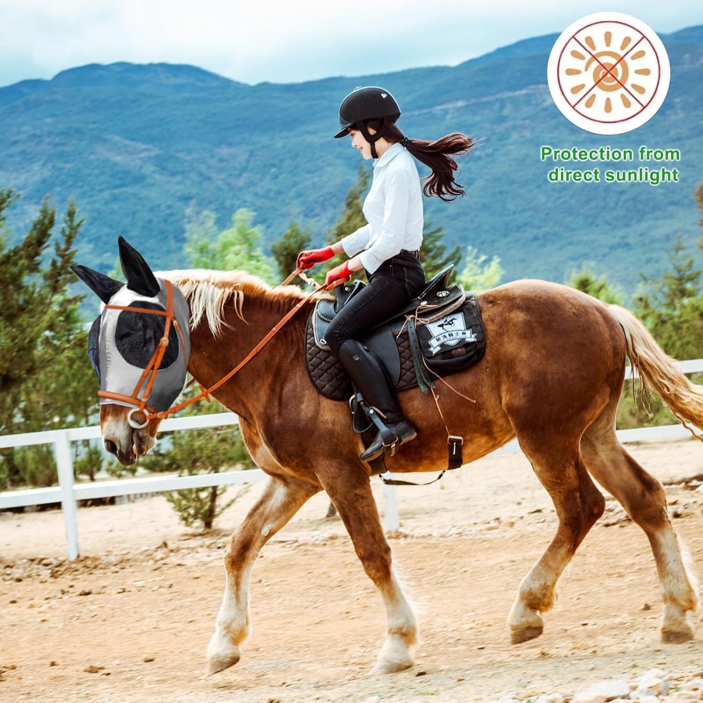 Horse Fly Mask with Ears, Comfortable Fit Stretch Fabric with UV Protection Soft on Skin Breathability for Small/Medium Size Horses (Gray)