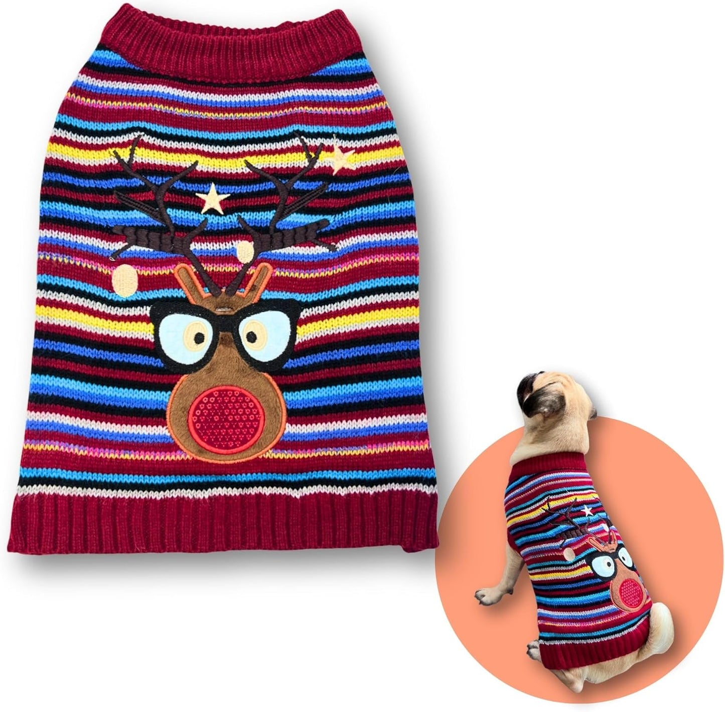 Cute Sweater for Dogs and Cats Soft Flannel Pet Outfit Warm and Cozy Animal Hoodie Small to Large Pet Clothes for Halloween Parties and Everyday Wear (Large, Colorful Deer)