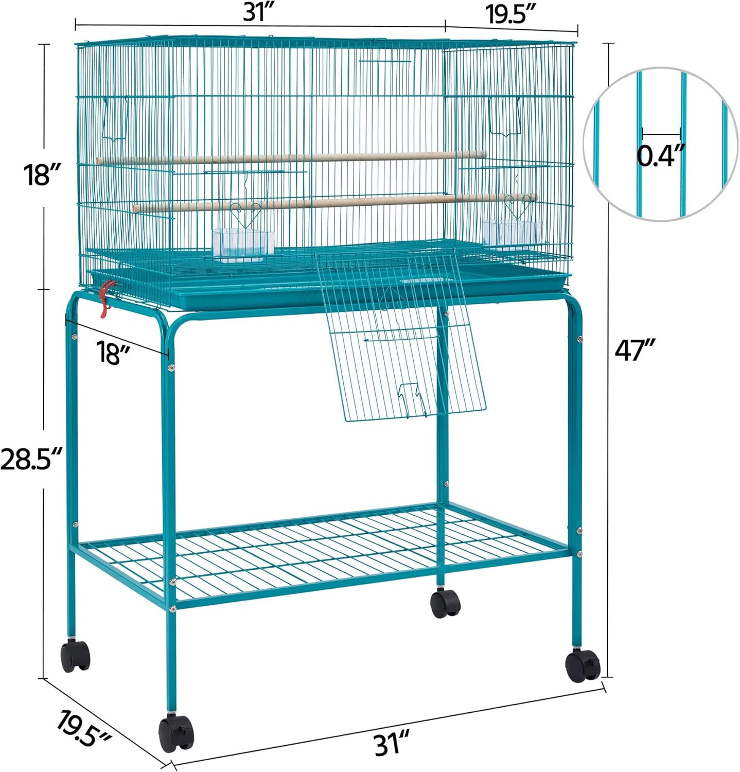 Yaheetech Flight Bird Cage Parakeet Cage for Small Parrots Cockatiels Conures Budgies with Rolling Stand Extra Space Slide-Out Tray