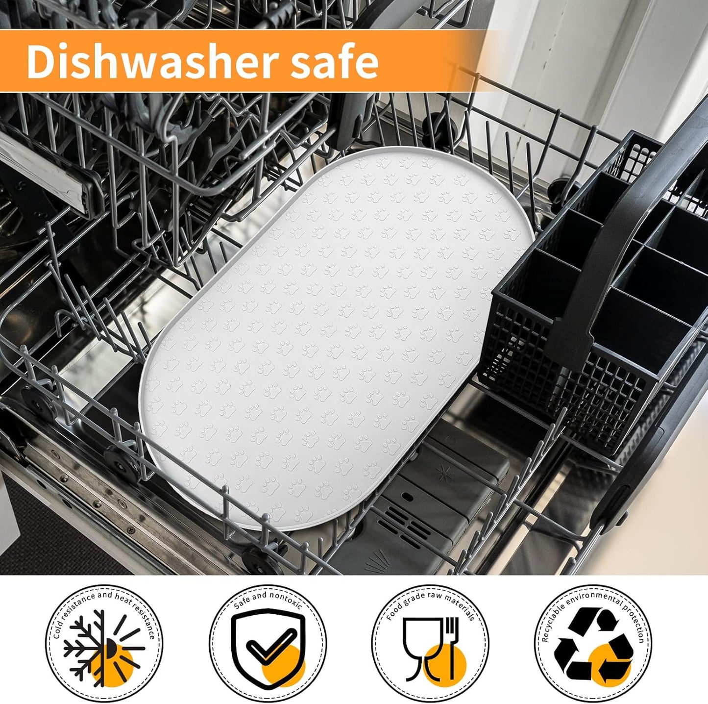 KPWACD Pet Placemat for Dog and Cat, Anti-Slip Waterproof Dogs Feeding Bowl Mat Prevent Food and Water Overflow, Silicone Puppy Dish Mats Suitable for Small Medium Big Pets, White, 19" * 12"