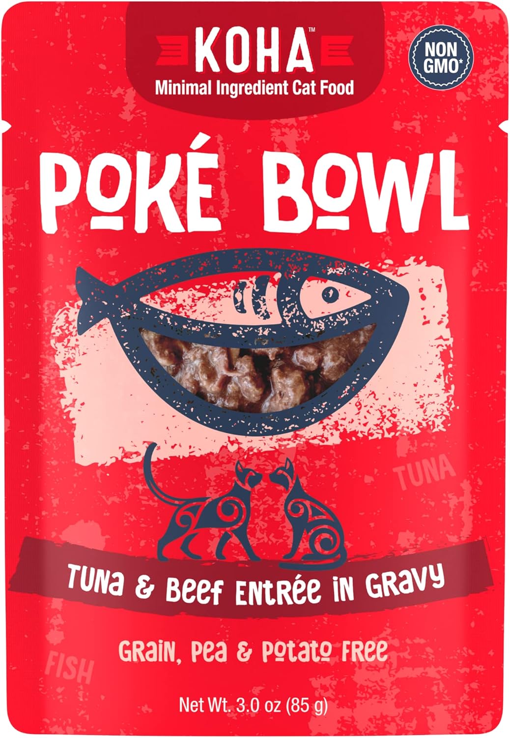 KOHA Poké Bowl Tuna & Beef Entree in Gravy for Cats, 12-Pack of 3oz Pouches