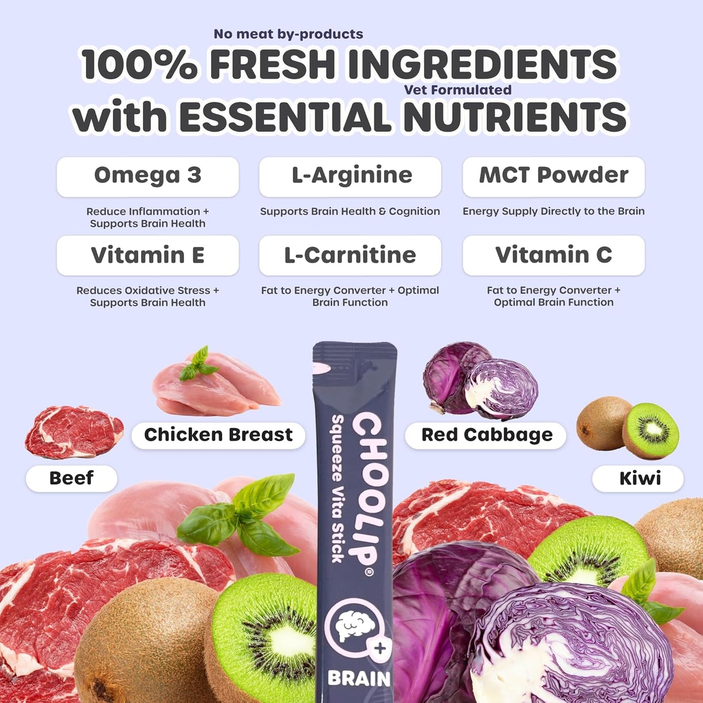 Squeeze Vita Stick Lickable Treats for Dogs & Cats. 7 Brain Support Sticks with Essential multivitamins. Soft and Tasty Paste for All Life Stages, Supporting Brain Health