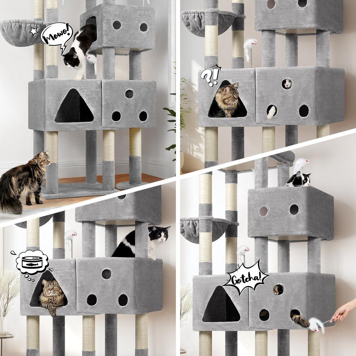 Globlazer Extra Large Cat Tower, 81-inch Tall Cat Tree for Big Cats 20 lbs, XXL Heavy Duty Cat Scratching Tower for Indoor Adult Cats with 3 Cat Condos, 8 Scratching Posts, F81, Light Grey