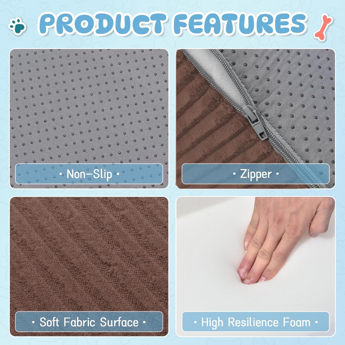 Dog Steps for Small Dogs, 3-Step Pet Ramp Stairs for High Beds and Sofa, Non-Slip Pet Stairs for Small Dogs and Cats, Removable and Easy to Clean Cover, Coffee