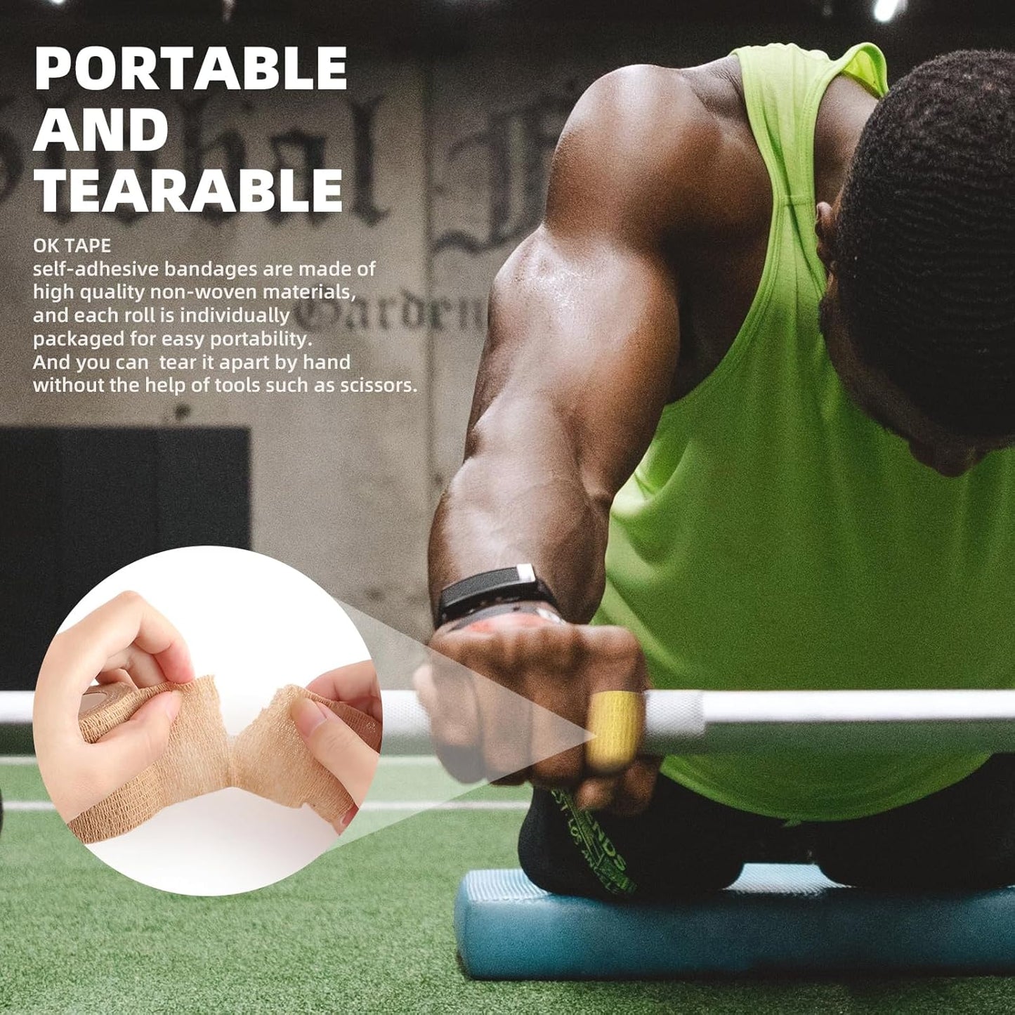 OK TAPE Self Adherent Cohesive Bandages Wrap - 24Packs, 1" x 5 Yards, Non-Woven Self Adhesive Bandage Wrap for Thumb, Finger, Wrist, Ankle, Vet Wrap Bandages Tape (Beige)