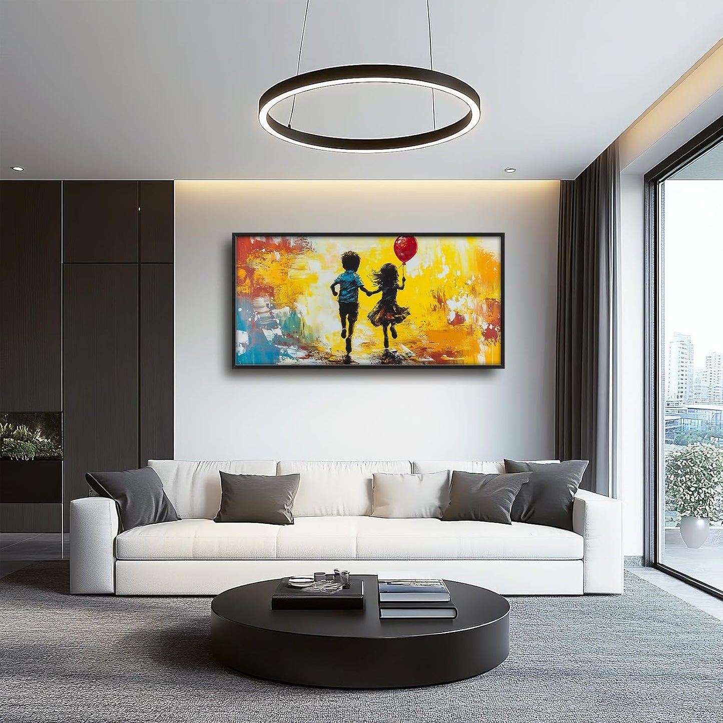 Framed Large Banksy Wall Art for Living Room, Oversized Colorful Graffiti Children Wall Decor, Peaceful Canvas Painting Pictures Modern Artwork Home Decoration for Living Room Bedroom 60"x30"