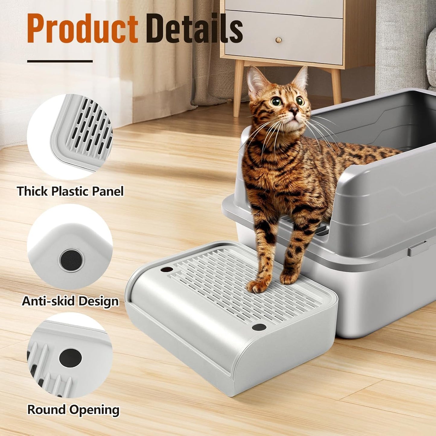 Cat Litter Box Step, Cat Litter Box Ramp Mat with Filter Function for Self-Cleaning Cat Litter Box, Easy to Clean, Cat Pedal Step Stool Ideal for Kitten & Elderly Cats (Light Grey)