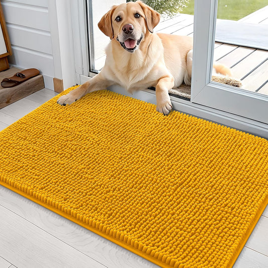 OLANLY Dog Door Mat for Muddy Paws 36x24, Absorbs Moisture and Dirt, Absorbent Non-Slip Washable Doormat, Quick Dry Chenille Mud Mat, Entry Indoor Entryway Carpet for Inside Floor, Golden Yellow
