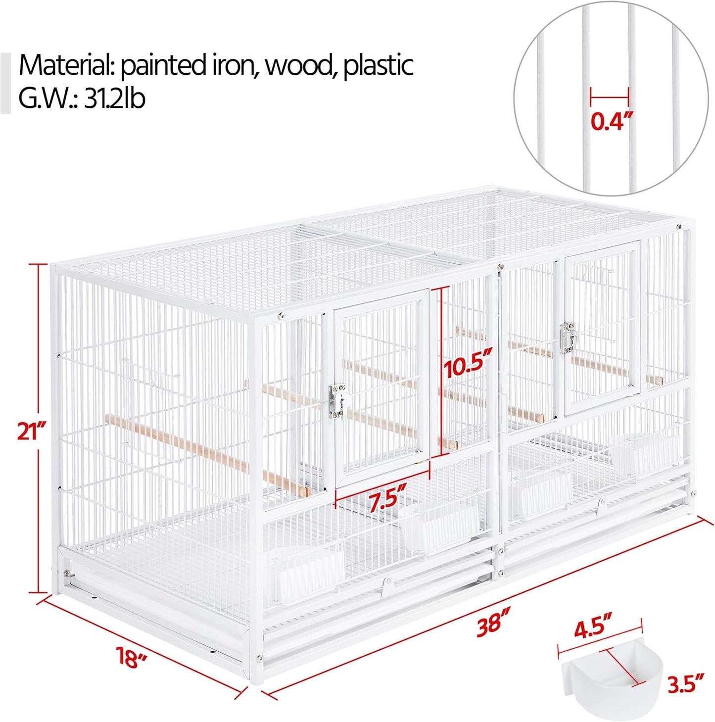 Yaheetech Stackable Divided Breeder Bird Cage Parakeet Cage for Small Parrots Canaries Cockatiels Lovebirds Finches Budgies, White