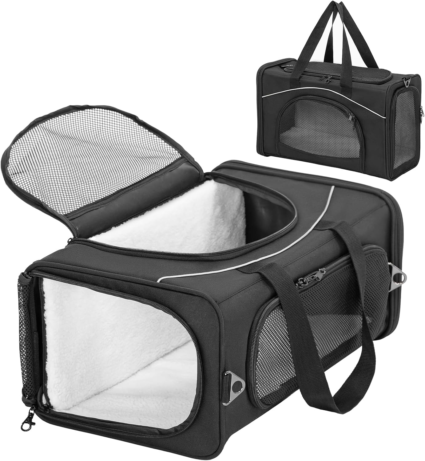 Petsfit Airline Approved Pet Carrier for Small Dogs & Cats, 19x9x12 TSA Approved Carrier, with Removable Dual-Sided Padding (2-Way Placement) - Fits Under Most Airplane Seats, Escape Proof (Black)