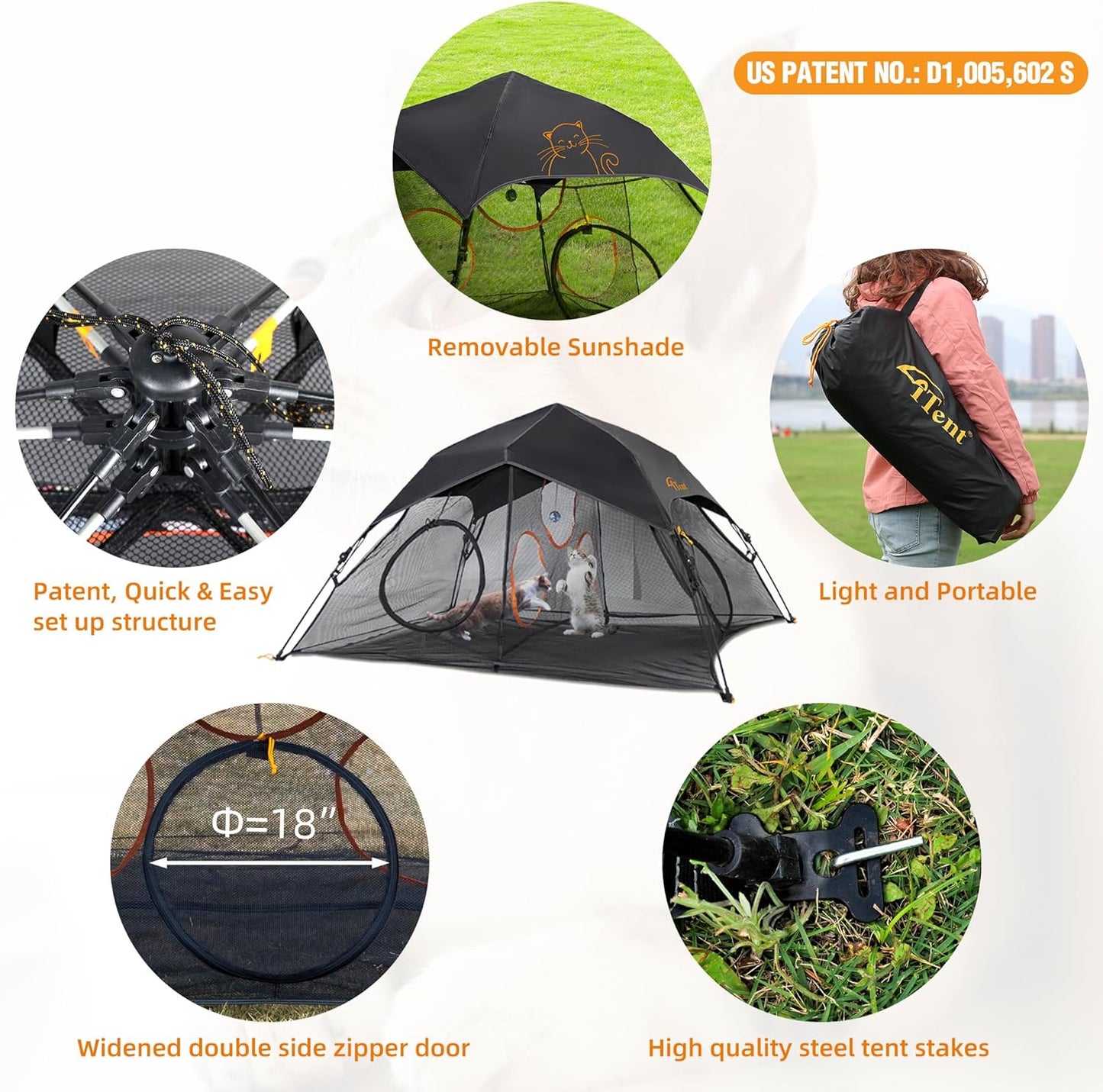 Outdoor Cat Play Tent for Indoors and Outdoors (X- Large Portable Pet House, Outdoor Cat Enclosure for Cats, Rabbits and Small Animals Easy to Connect with Run Tunnels, Cubes (Patented)